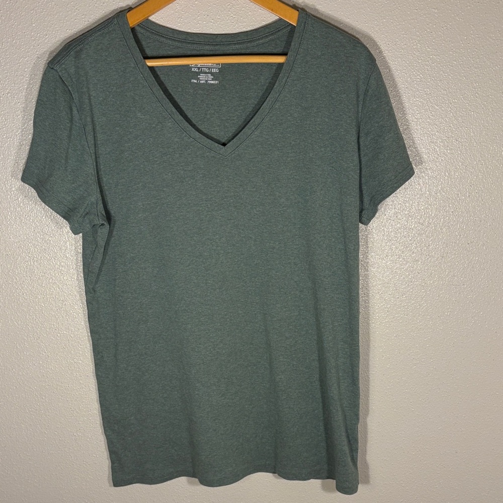 Kirkland Signature Heathered Teal V-Neck Short Sleeve Tee